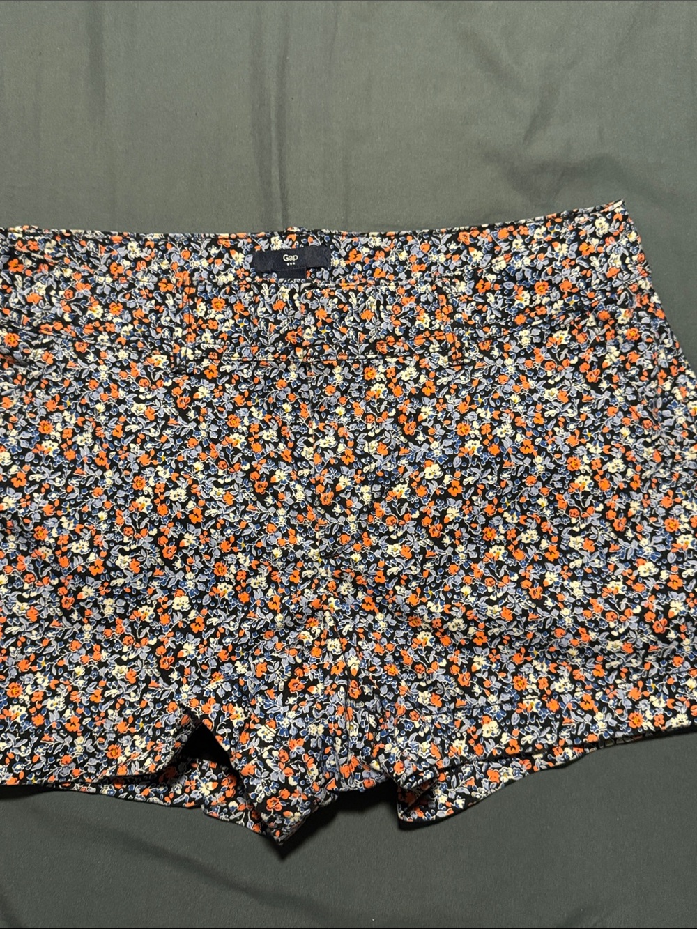 GAP Floral High-Waist Shorts - Navy with Orange & Cream Flowers